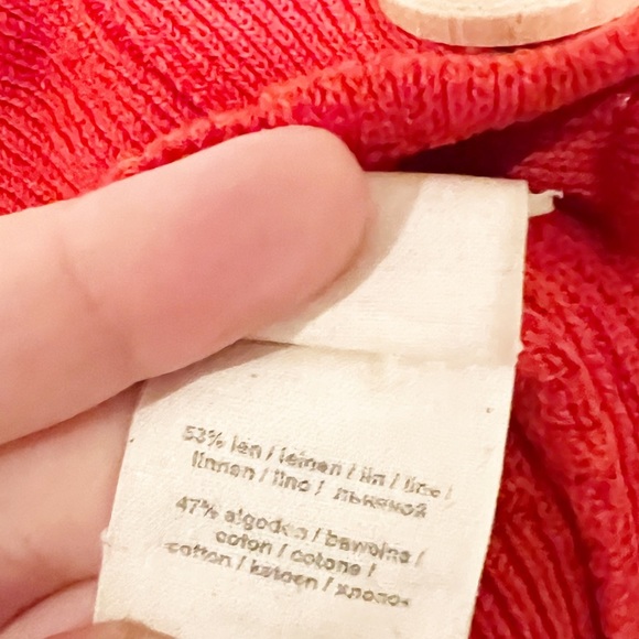 The Odder Side Ribbed Cotton Linen Blend Wood Button V-Neck Cardigan Small - Picture 6 of 6